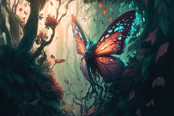Fairy in the enchanted forest. fantasy scenery. concept art.