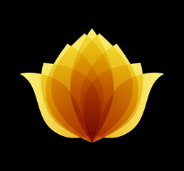 Golden lotus logo. Design flower symbol. Organic floral emblem template. Natural brand style of spa, cosmetics or beauty salon. Jpeg illustration