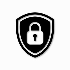 Icon or symbol of a shield with a closed padlock. Sign lock on a white background. Vector illustration.