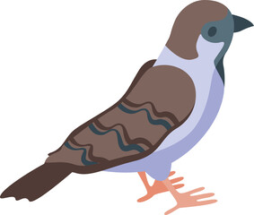 Small sparrow icon isometric vector. Brown bird. Fly tree