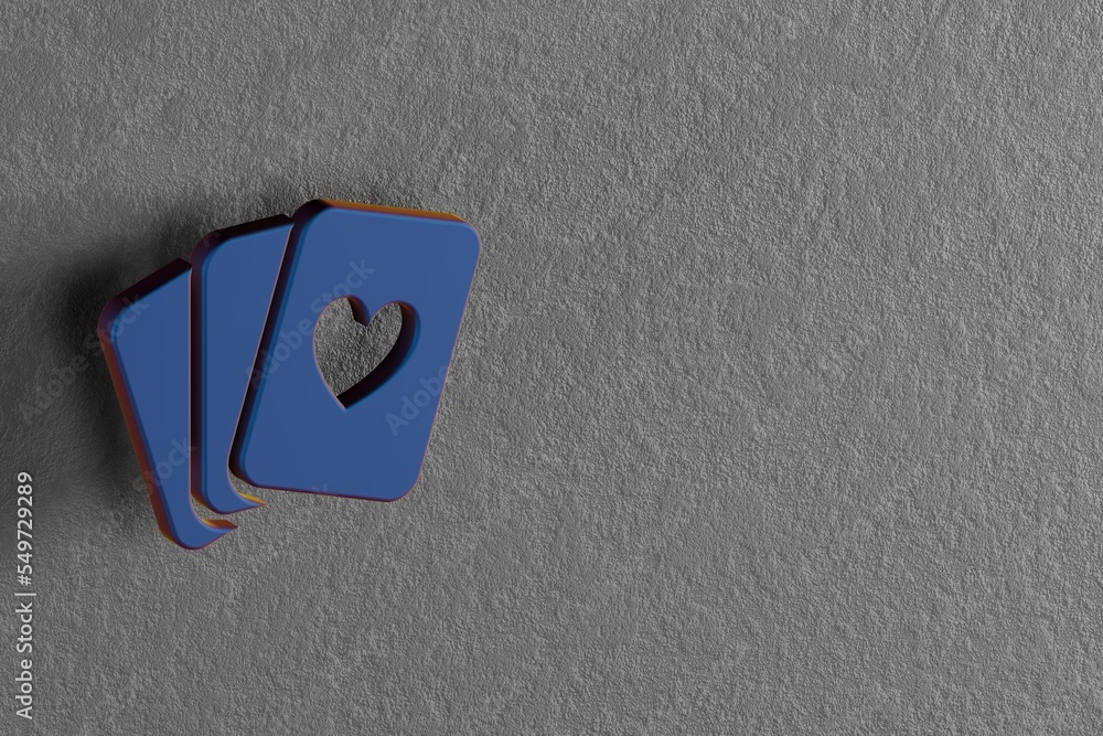 Poster beautiful abstract illustrations blue three cards symbol icons on a wall background. 3d rendering il