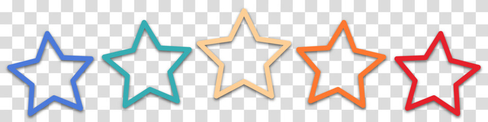 Colorful rating 5 stars in retro style on a transparent background. Feedback concept for mobile app or website. Quality shape design. Vector illustration in 1970s 1980s 1960s style.