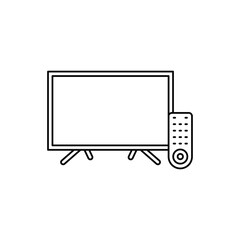 Smart TV and remote icon in line style icon, isolated on white background