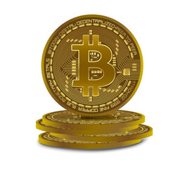 Golden bitcoin coin. Cryptocurrency golden coin, bitcoin symbol isolated on white background.