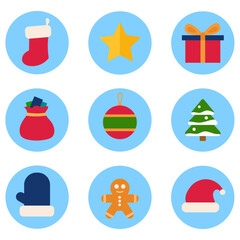 Colorful Christmas icons. Flat vector illustration.