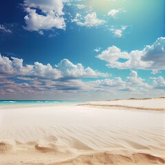Fototapeta na wymiar sand dune and blue sky, seaside sandy beach post card with white sand beach, miami beach atlantic ocean view