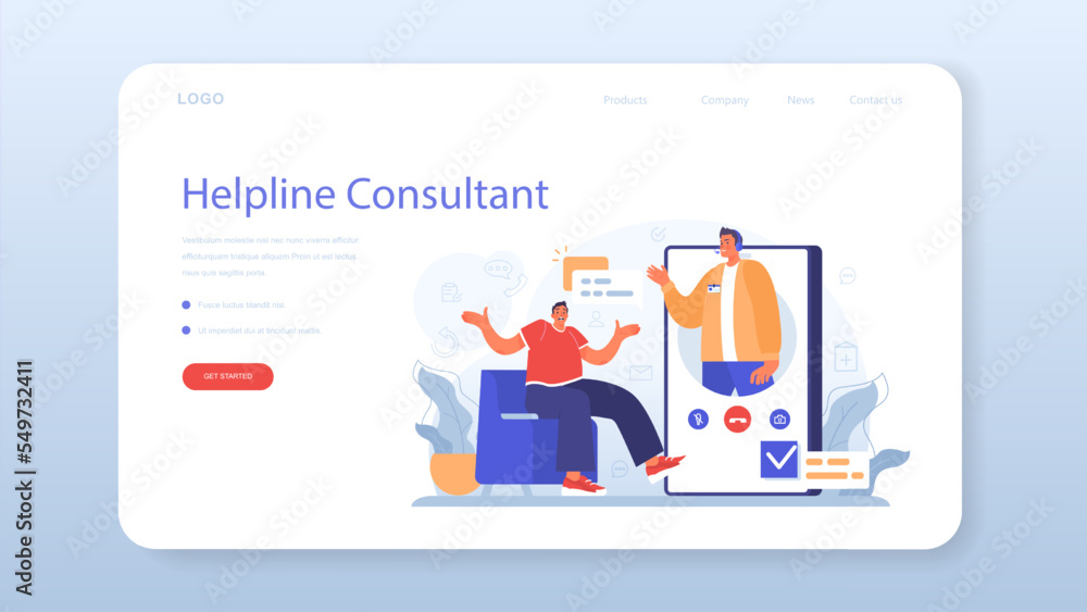 Poster call center or helpline web banner or landing page. support operator