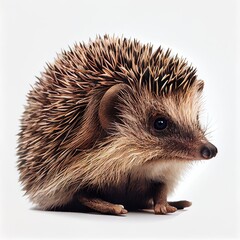Wild hedgehog isolated on white background closeup photo