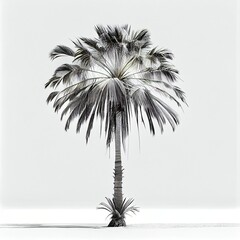 Black and white tropical palm tree silhouette isolated on white background. Generative AI