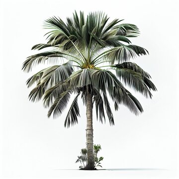 Tropical palm tree silhouette isolated on white background. Generative AI