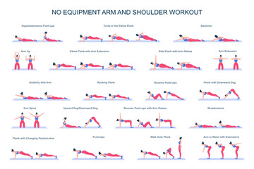 Arm workout set. Collection of exercise for slim and strong arms