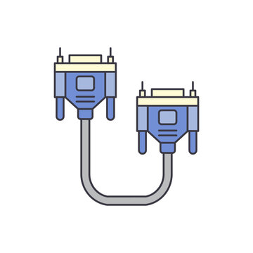 d-sub cable icon in color, isolated on white background 