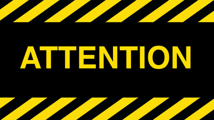 under construction sign attention on hazard stripes yellow and black background