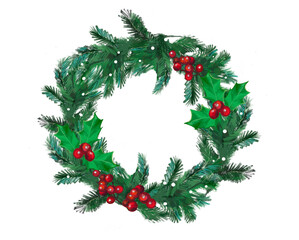 Fototapeta na wymiar Christmas wreath png illustration, transparent background, holidays.