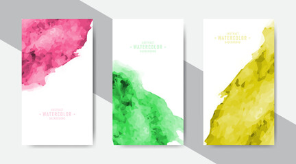 Colorful watercolor stains background design collection for social media template and stories