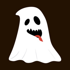 Ghost spook with scaring spooky face expression. Funny Halloween phantom spirit frightening. Magic kawaii boo character for Halloween holiday. flat style illustration.  vector eps10