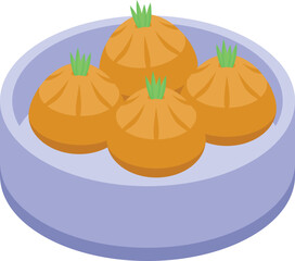 Dinner baozi icon isometric vector. Chinese food. Basket hot