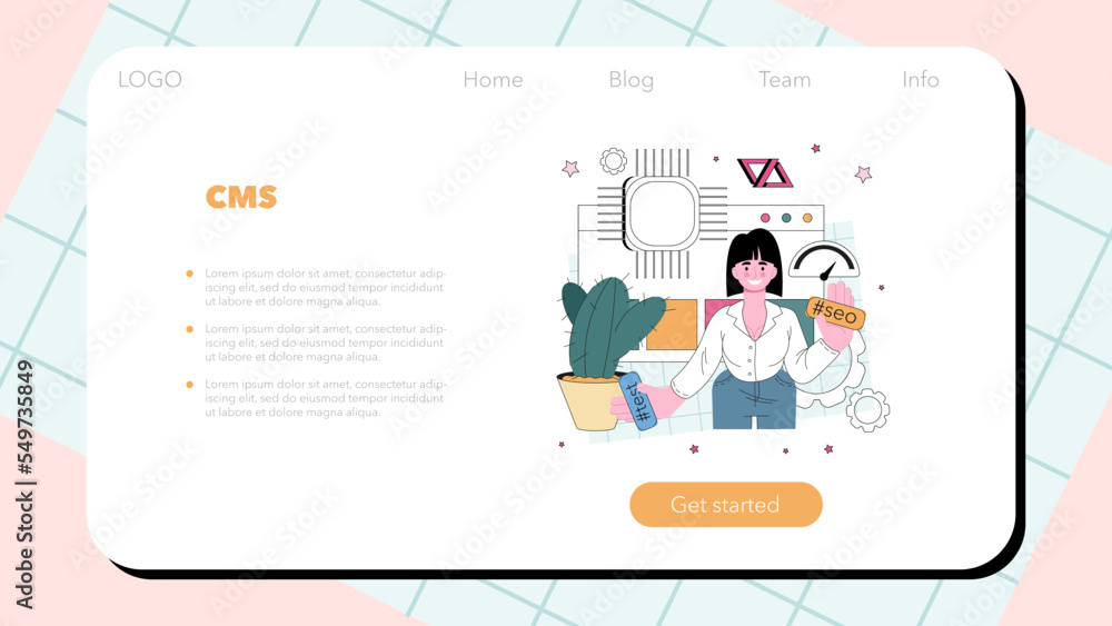 Poster website programming web banner or landing page. content management