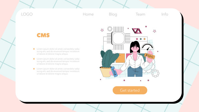 Website programming web banner or landing page. Content management