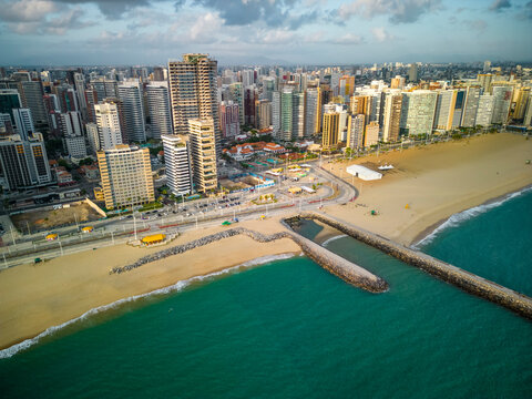 Aerial view of Fortaleza skyline along the shoreline, Ceara, Brazil.