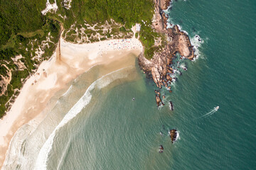 Aerial view of naturist beach at south of Brazil, Galheta, Florianópolis.