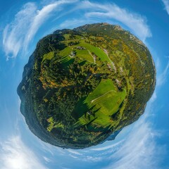 Fototapeta premium Ausblick auf Gunzesried-Säge in den Allgäuer Alpen, Little Planet-Ansicht