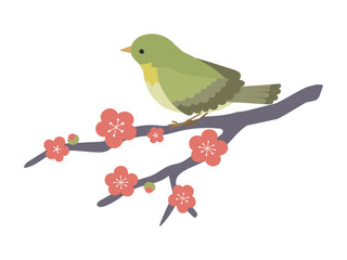 梅の木にとまっているうぐいす