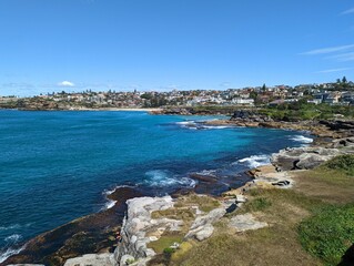 A view of part of the coast that can be seen from the coastal path between Bondi and Coogee in Sydney, NSW, Australia.
