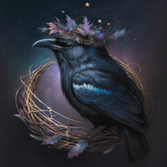 King crow in fantasy space - obrazy, fototapety, plakaty