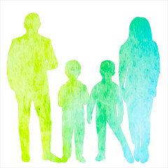  silhouette watercolor kids, family design vector isolated