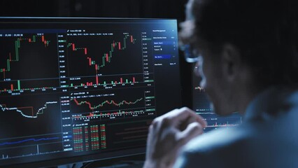 young businessman meditating in front of computer monitors . - Powered by Adobe
