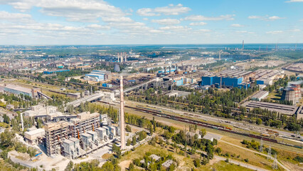 Lipetsk, Russia. Iron and Steel Works. Left Bank District, Aerial View