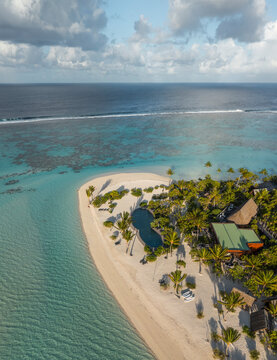 Onetahi, French Polynesia - 14 November 2022: Aerial view of The Brando luxury resort on the beach.