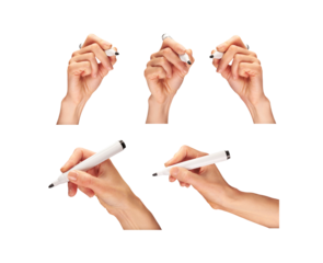 Female, women's hands holding a black marker pen as if writing a message isolated against a transparent background.