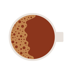 simple flat white cup with hot brown cofee, tea top view