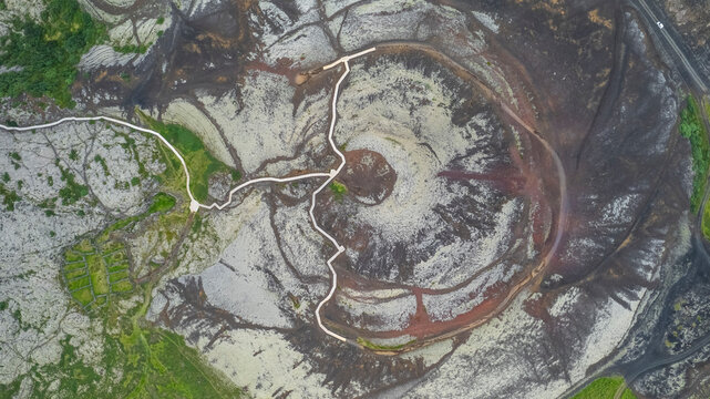 Aerial view of Grabrok volcano in Iceland.