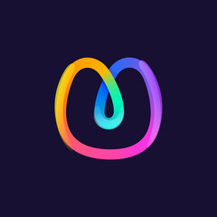 Letter U logo. Rainbow gradient one line icon. Overlapping multicolor emblem with glossy shine. © kaer_fstock