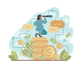 Future concept. Character searching for future opportunities, decisions