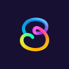 Letter S logo. Rainbow gradient one line icon. Overlapping multicolor emblem with glossy shine.