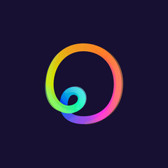Number zero logo. Rainbow gradient one line icon. Overlapping multicolor emblem with glossy shine.