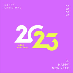 Creative concept of 2023 Happy New Year poster. Design template with typography logo 2023 for celebration and season decoration. Minimalistic trendy background for branding, banner, cover, card