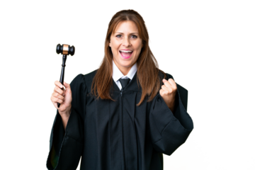 Judge caucasian woman over isolated background celebrating a victory in winner position