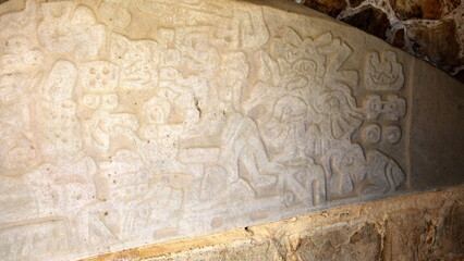 Carved stone at Monte Alban in Oaxaca, Mexico
