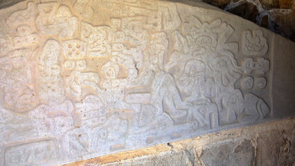 Carved stone at Monte Alban in Oaxaca, Mexico