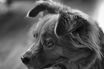 Porträt von einem Hund in Schwarz Weiss
