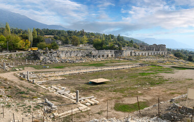 Obraz premium Tlos ruins and tombs, an ancient Lycian city near the town of Seydikemer, Mugla, Turkey. 
