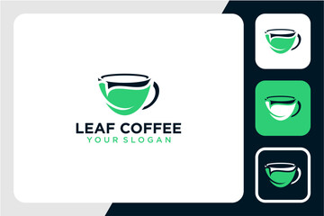 coffee logo design with leaf and cup