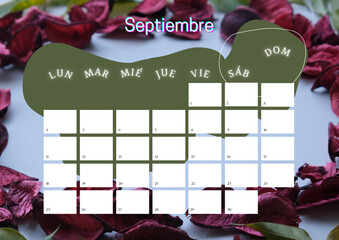 Calendario año 2023 mes de Septiembre. Calendario de naturaleza. Plantilla de calendario planificador. Tamaño de papel	