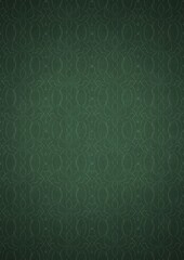 Hand-drawn unique abstract symmetrical seamless ornament. Bright green on a deep warm green with vignette of a darker background color. Paper texture. Digital artwork, A4. (pattern: p08-1f)