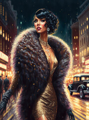 Fictional Character Flapper Girl Gatsby Style Illustration, Party Celebration Invitation, New Year's Eve